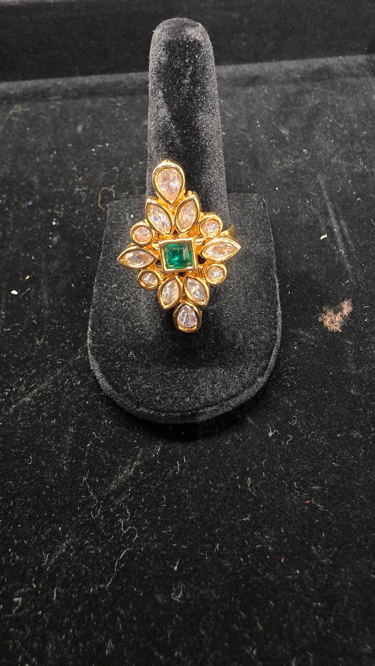 Polki ring with green stone