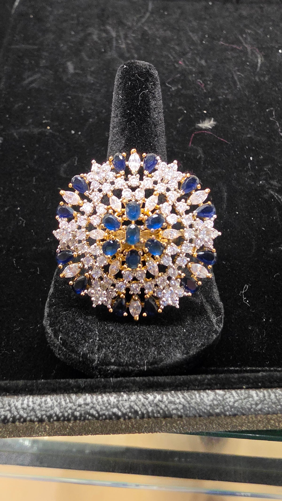 Blue stone and diamond ring