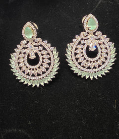 silver-toned chandelier mint green earrings