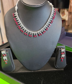 Ruby red crystal diamond necklace set in silver