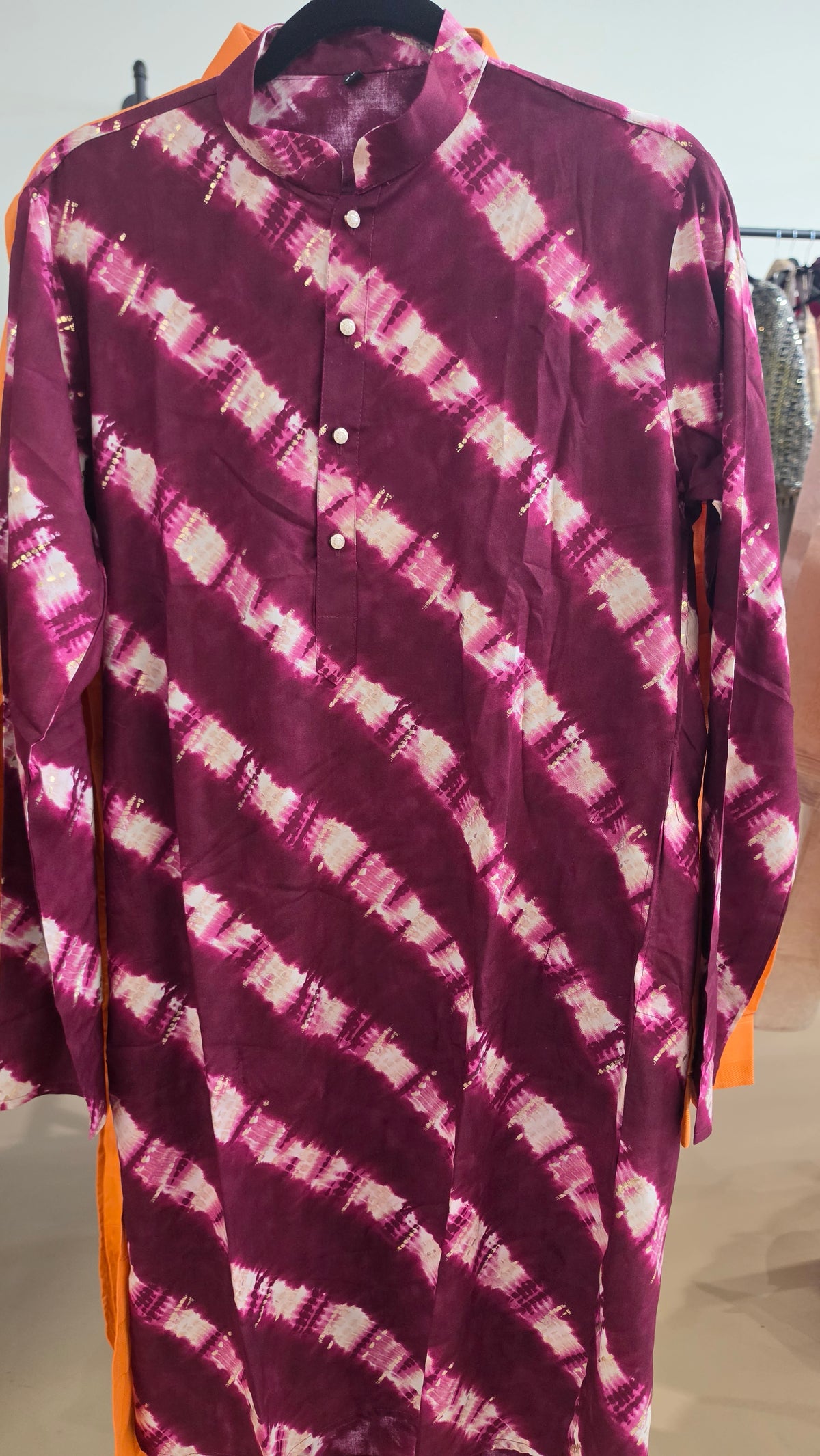 Men's Kurta majenta lehariya in Mulmul cotton