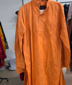 Men's kurta Orange with chex patern in cotton