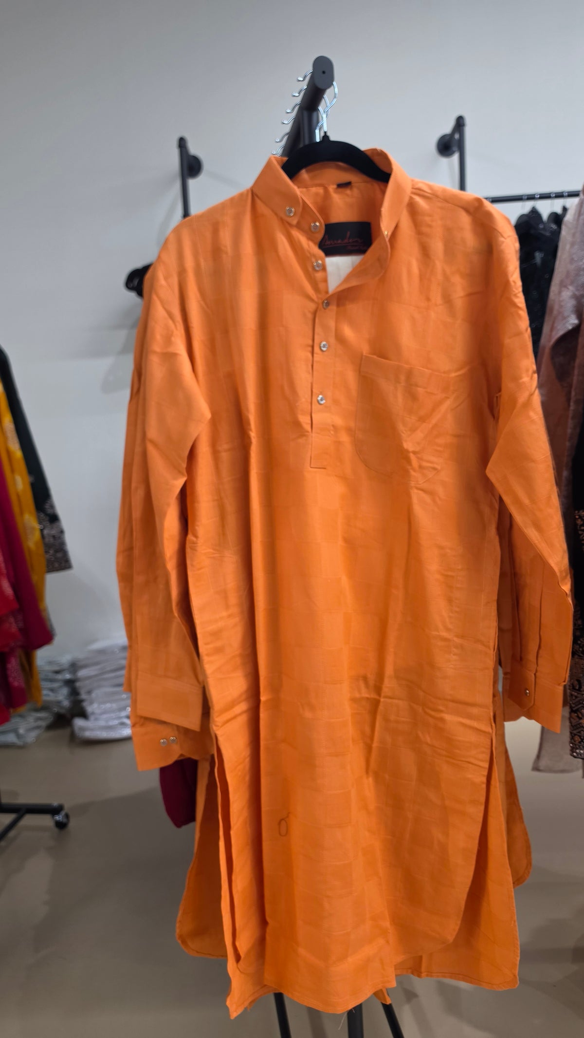 Men's kurta Orange with chex patern in cotton