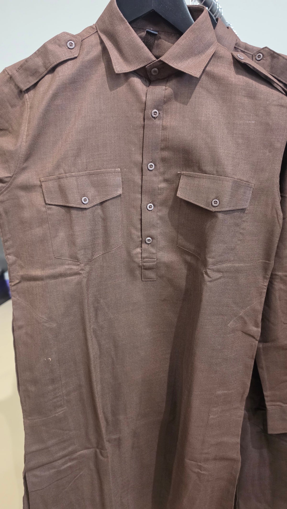 Men's Pathani set in linen brown color