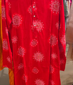 Men's Red bandhani kurta in Mulmul cotto with pant