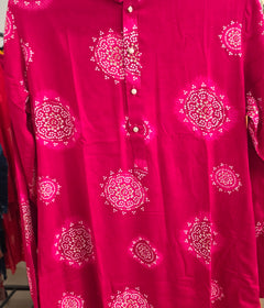 Men's  Pink bandhani kurta in Mulmul cotton with pajama