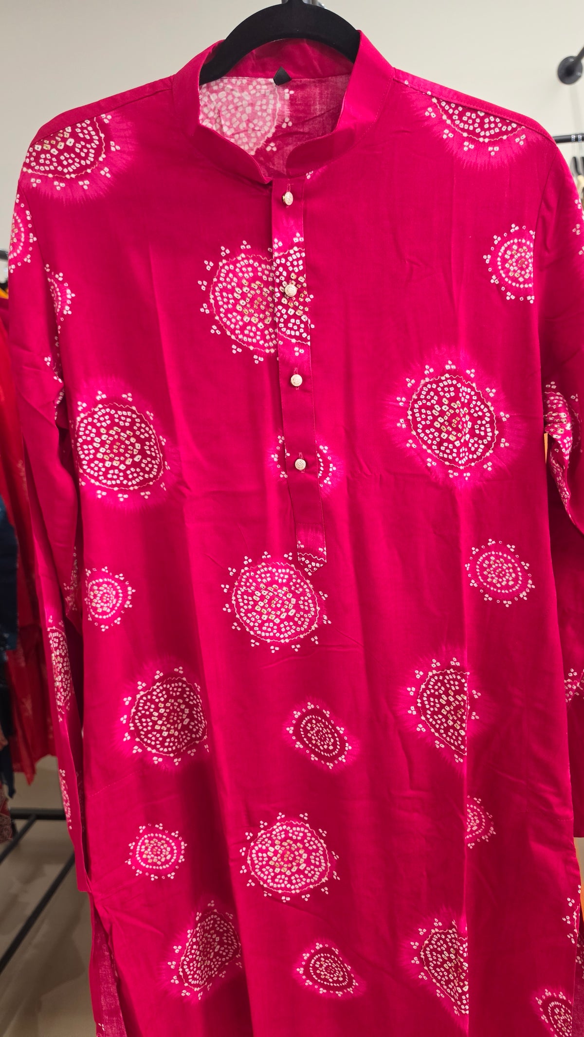 Men's  Pink bandhani kurta in Mulmul cotton with pajama