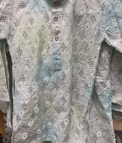 Kids boys kurta white in grenish shade/ thread work
