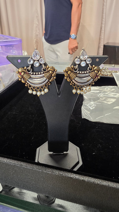 Oxodised spear shaped earring