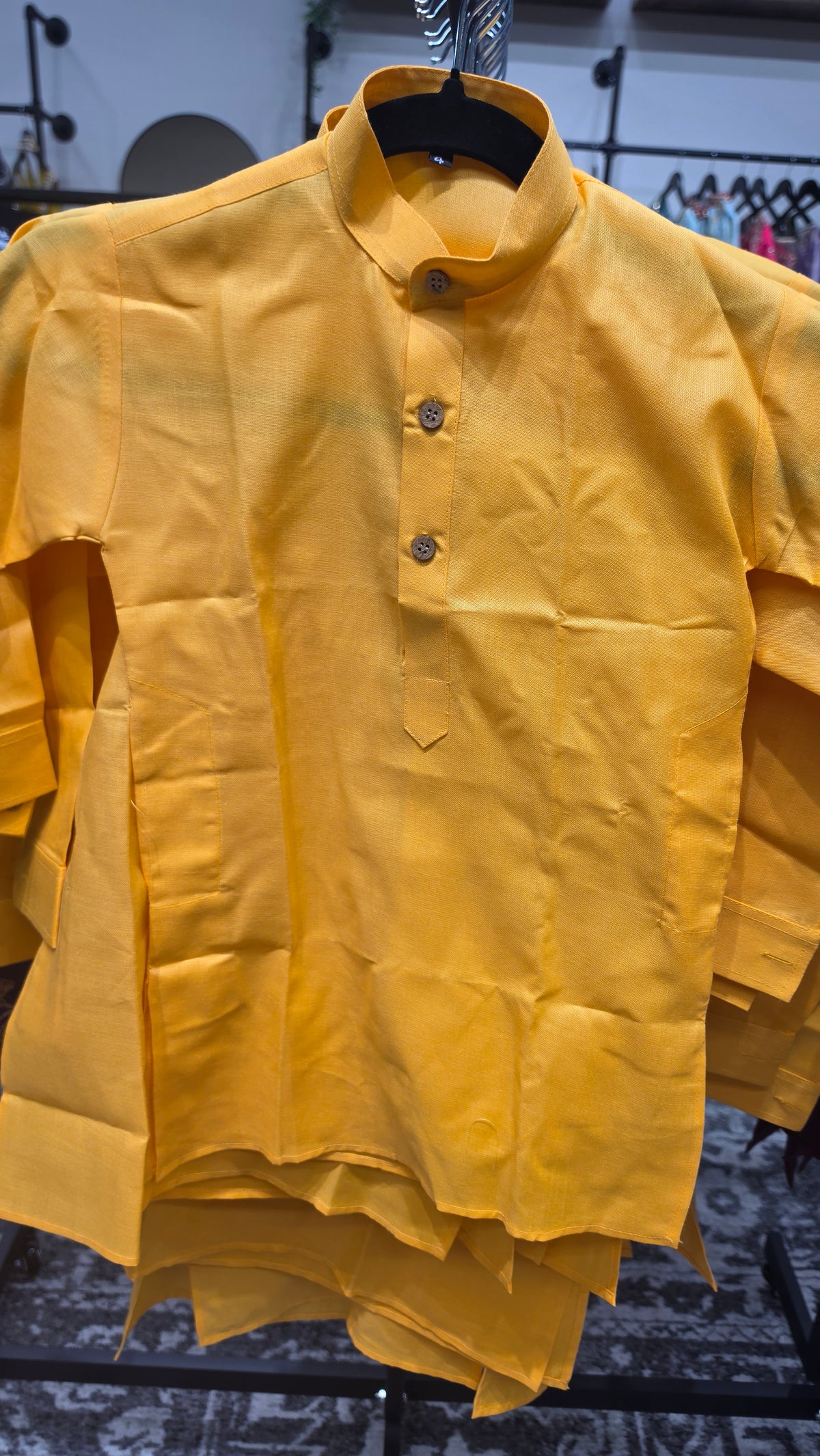 Kids Boys yellow kurta plain