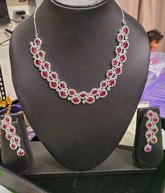 Pink sapphire diamond set in oval shaped with long Earring