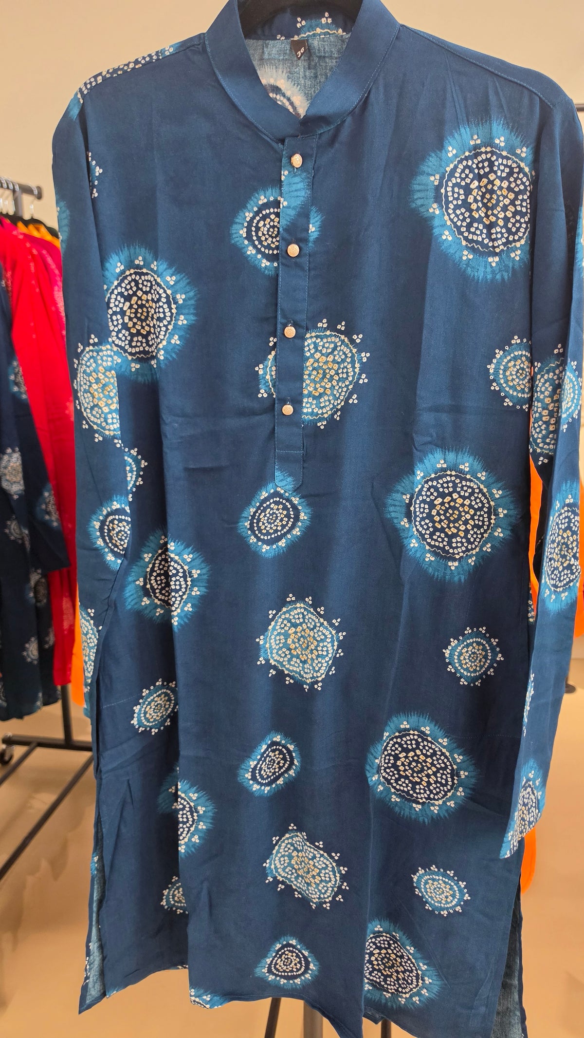 Men's bandhani kurta in Mulmul cotton/tillbule color