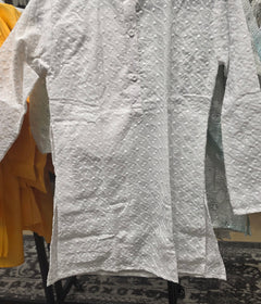 Kids Boys chikenkari kurta in white