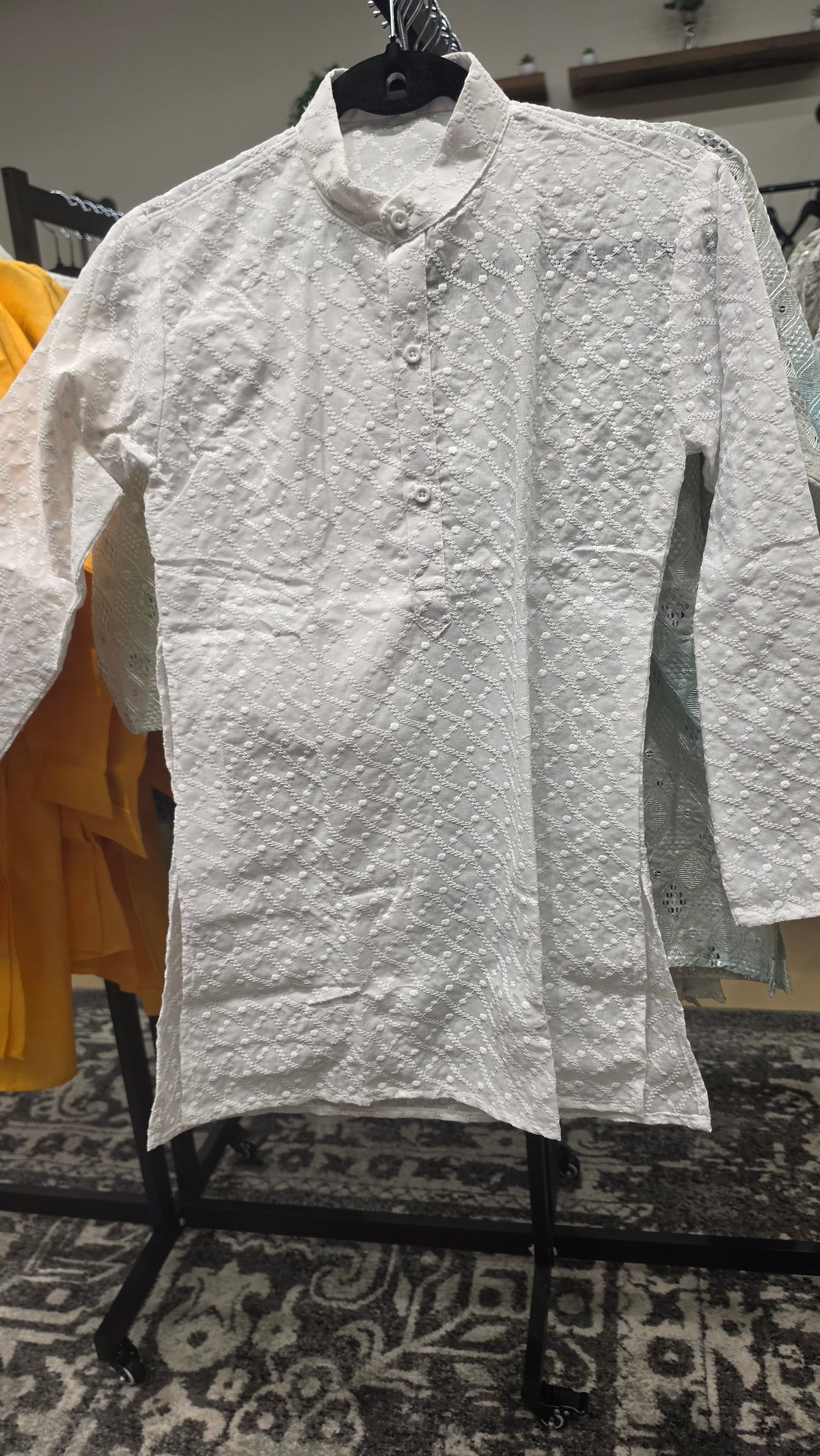 Kids Boys chikenkari kurta in white
