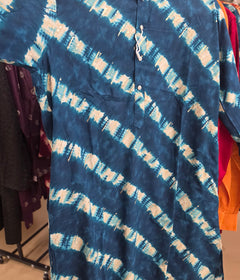 Men's Kurta tilblue lehariya in Mulmul cotton