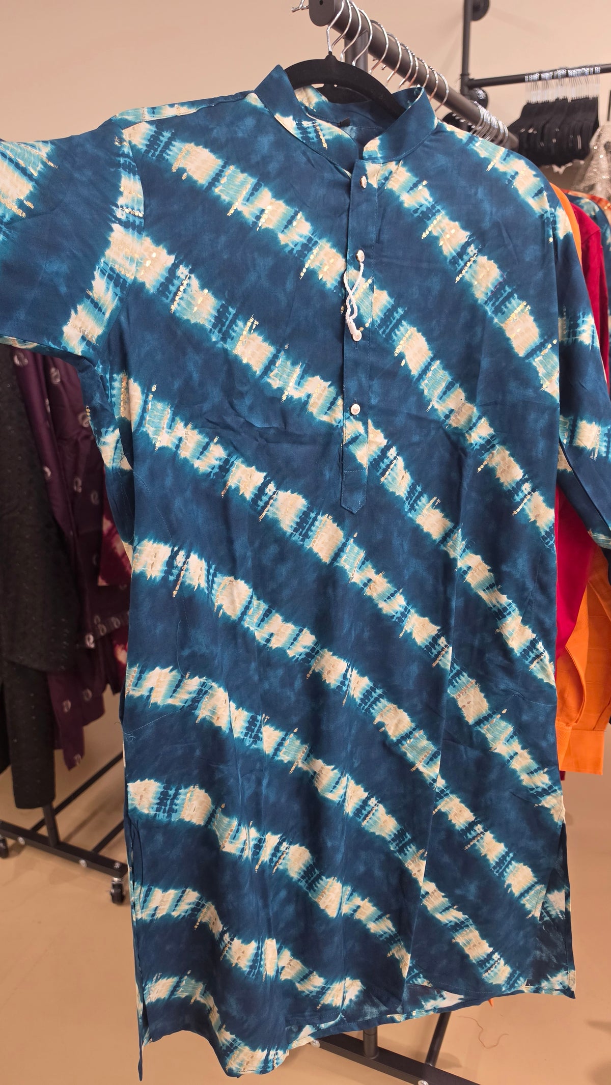 Men's Kurta tilblue lehariya in Mulmul cotton