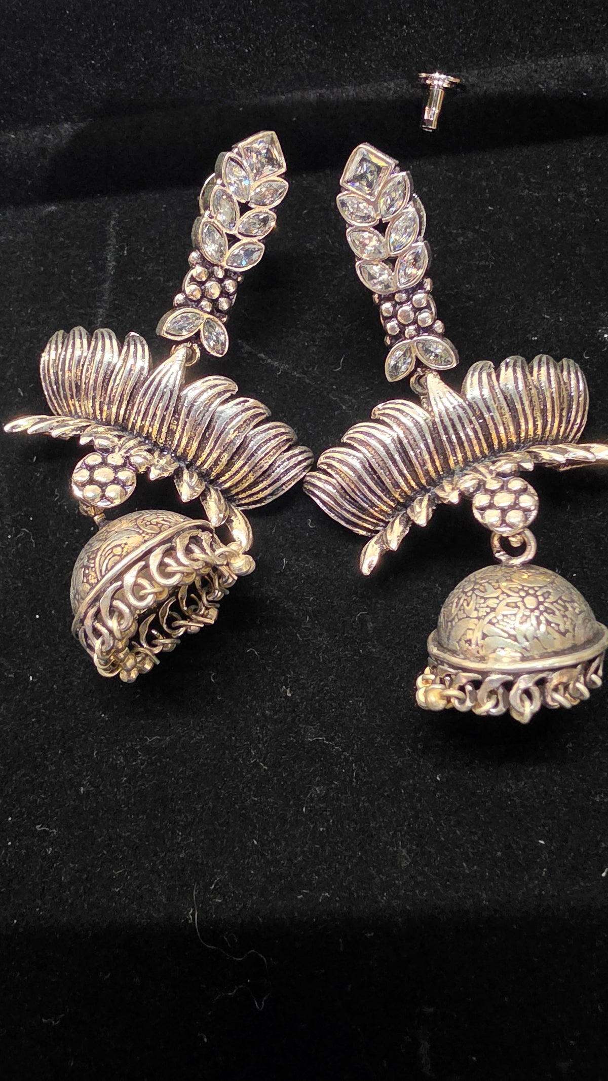 Oxidized lotus Earring with jumka