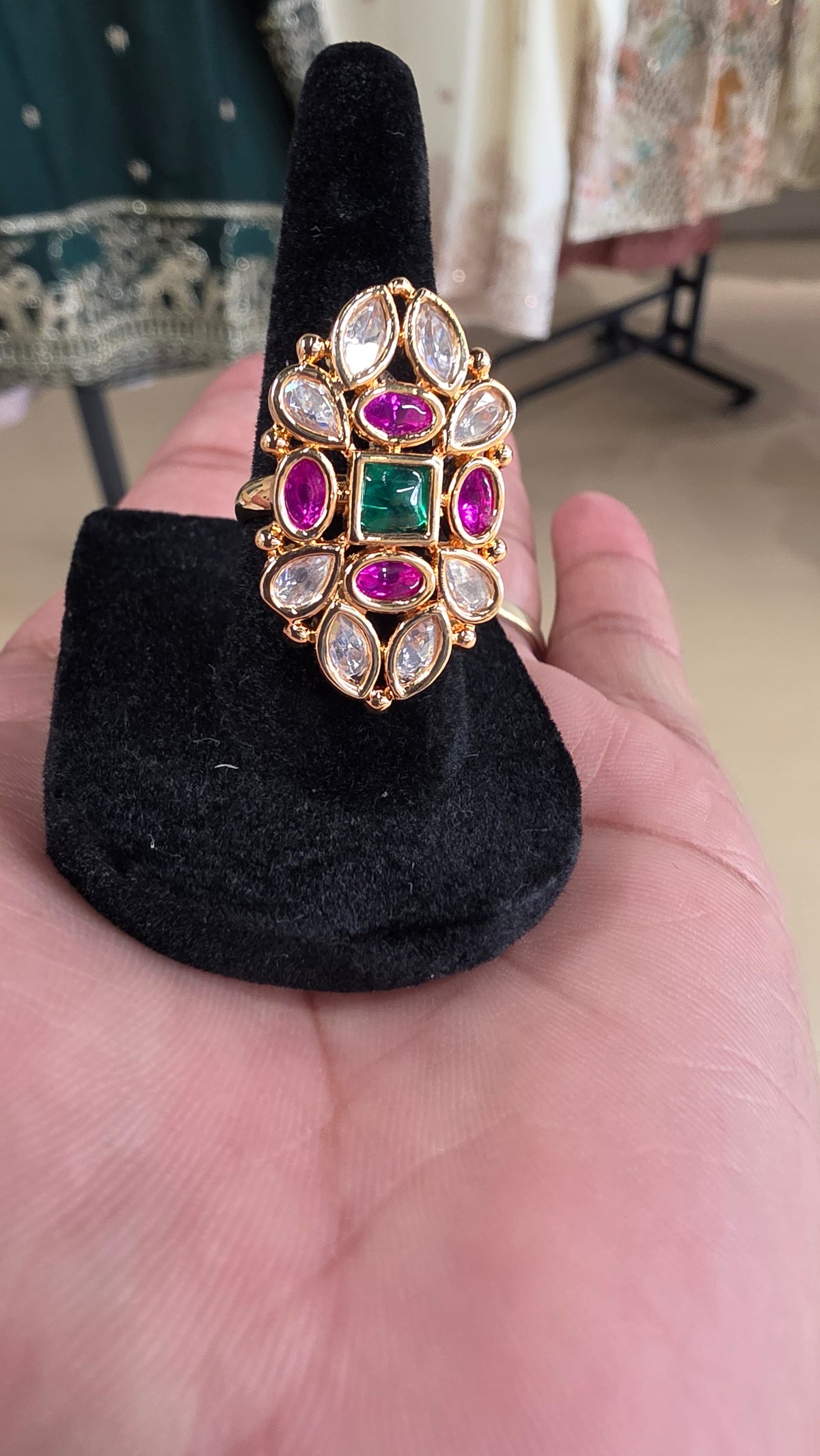 Polki ring in pink/green/multi