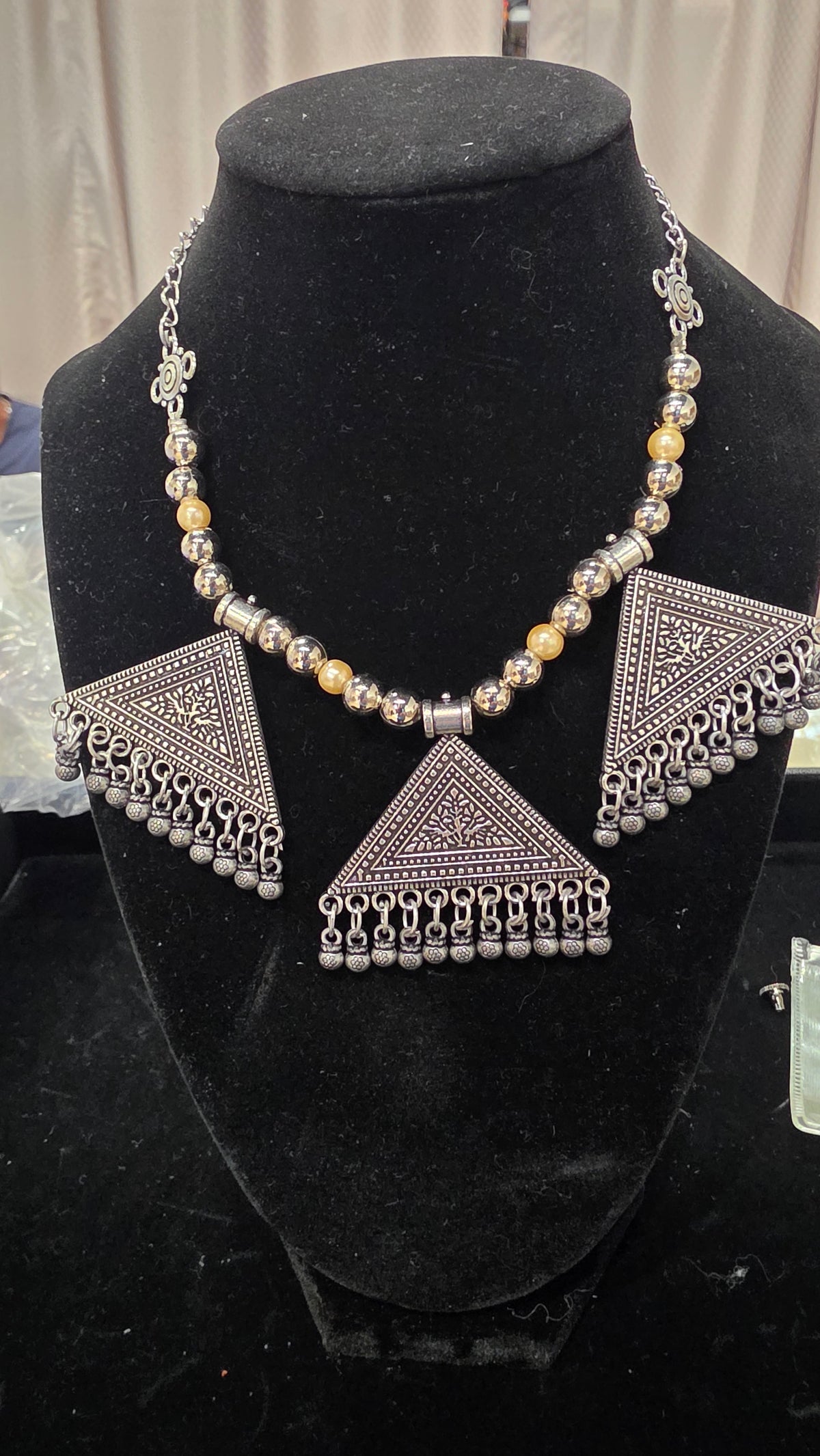 Oxodised necklace with triangle