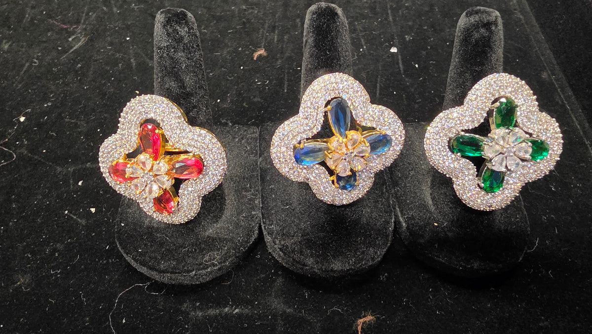 Flower diamond rings Red/Emerald/blue