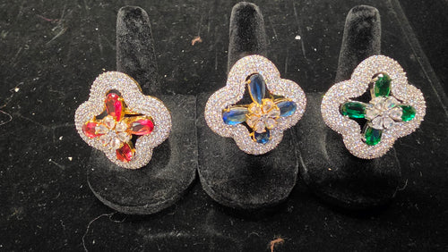 Flower diamond rings Red/Emerald/blue