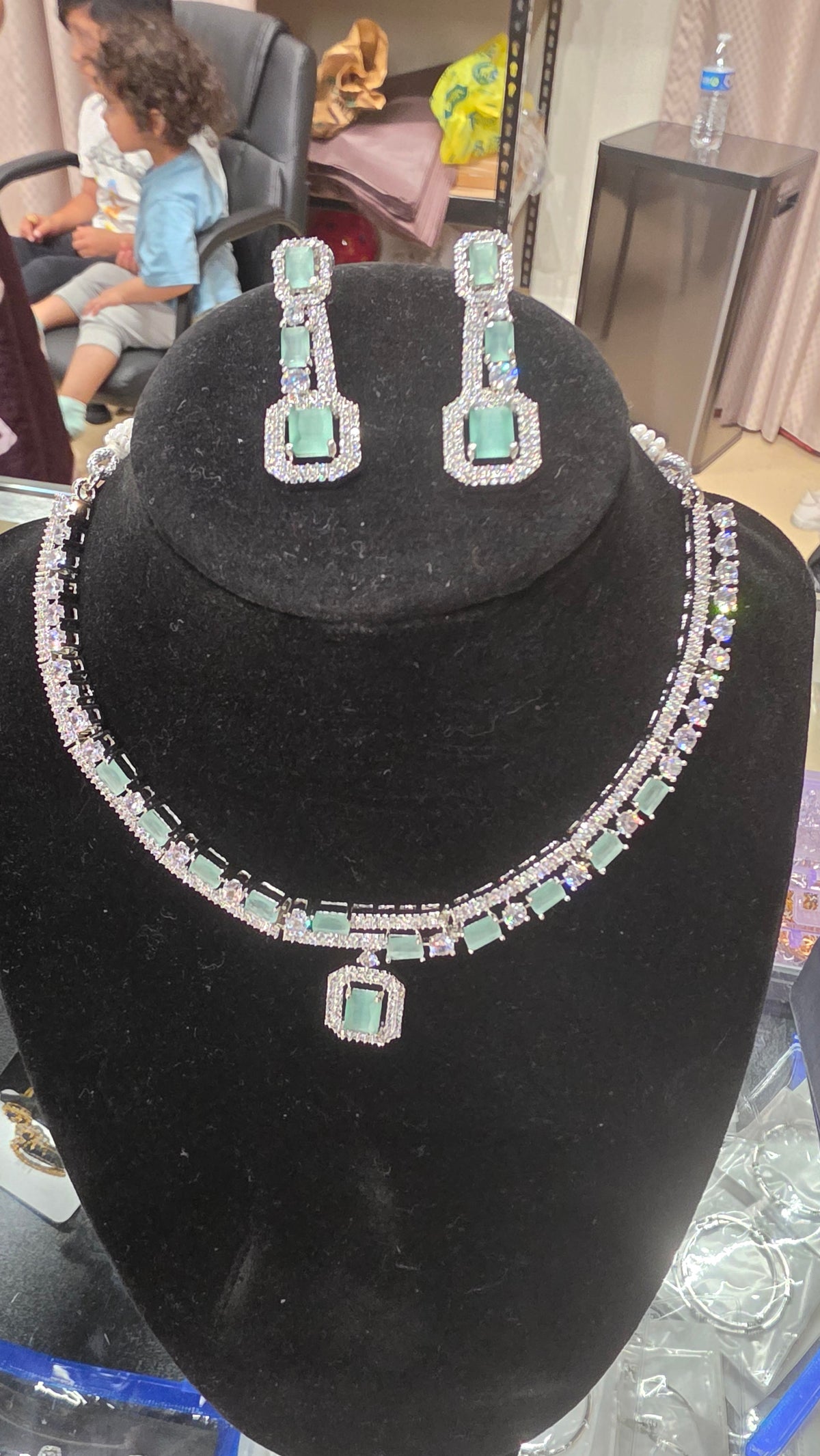 Mint green crystal choker set