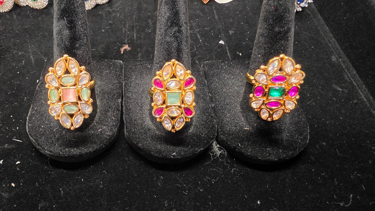 Polki ring in pink/green/multi